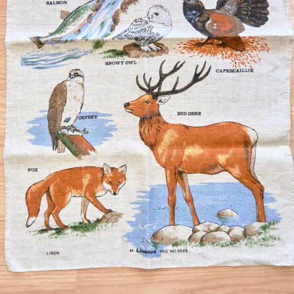 Vintage Wild Life of Scotland Print Linen Tea Towel - Picture 3 of 5